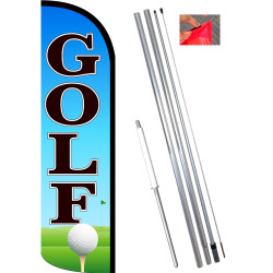 Golf Windless Feather Flag Bundle (11.5' Tall Flag, 15' Tall Flagpole, Ground Mount Stake) 841098195670