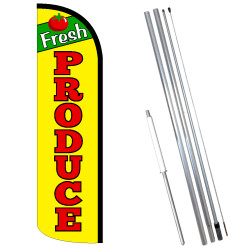 Fresh Produce (Yellow) Windless Feather Flag Bundle (11.5' Tall Flag, 15' Tall Flagpole, Ground Mount Stake) 841098196516