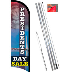 Presidents Day Sale Premium Windless Feather Flag Bundle (11.5' Tall Flag, 15' Tall Flagpole, Ground Mount Stake)