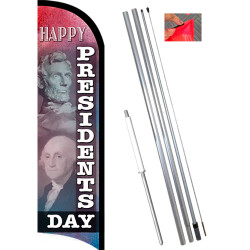 Happy Presidents Day Premium Windless Feather Flag Bundle (11.5' Tall Flag, 15' Tall Flagpole, Ground Mount Stake)