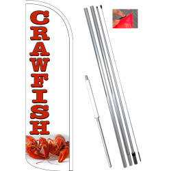 Crawfish Windless Feather Flag Bundle (11.5' Tall Flag, 15' Tall Flagpole, Ground Mount Stake)