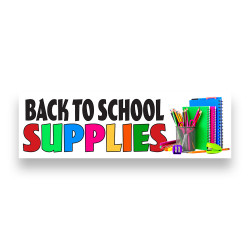 Back to School Supplies Vinyl Banner 8 Feet Wide by 2.5 Feet Tall