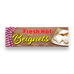 Fresh HOT BEIGNETS Vinyl Banner 8 Feet Wide by 2.5 Feet Tall