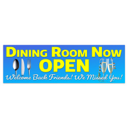 Dining Room Now Open Vinyl Banner 8 Feet Wide by 2.5 Feet Tall