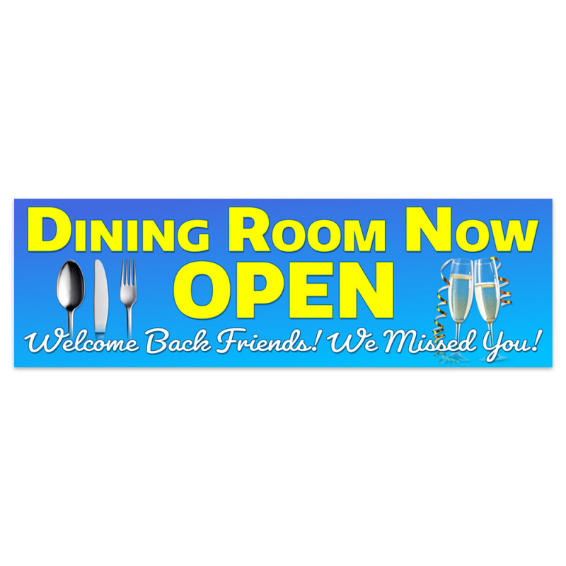 Dining Room Now Open Vinyl Banner 8 Feet Wide by 2.5 Feet Tall